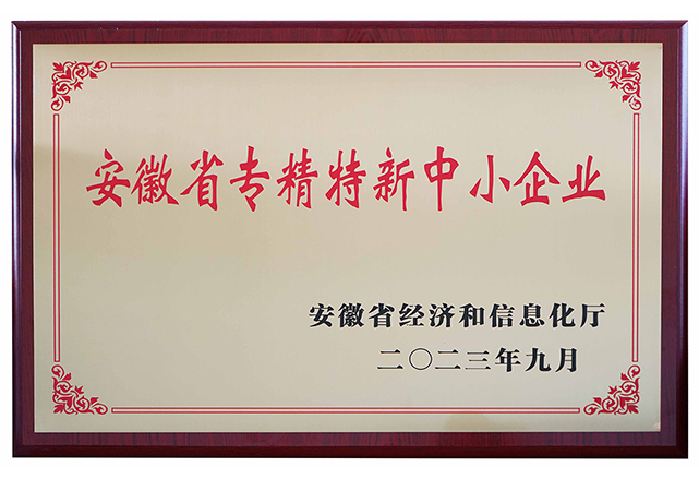 安徽省专精特新中小企业证书